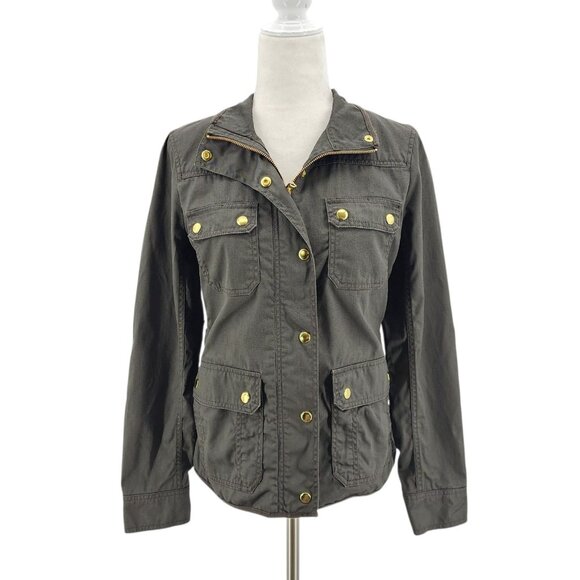 J Crew Factory Womens Small Jacket Relaxed Boyfriend Field Jacket Green Coated - Picture 3 of 12